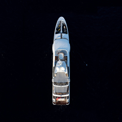 Aerial view from helicopter of a yacht in Saint-Tropez, South of France.
