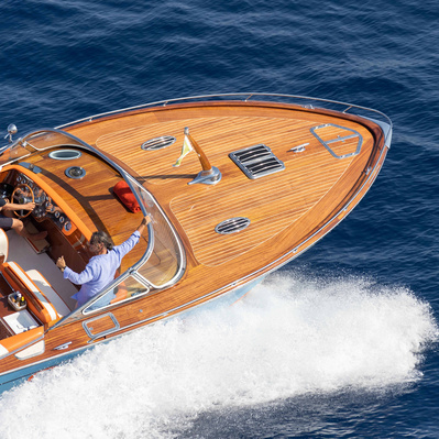 Aerial view from helicopter of a J Craft  yacht near Monaco.