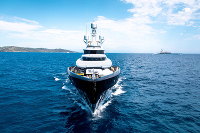 Aerial view from helicopter of a yacht in Saint-Tropez, South of France.