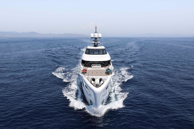 Aerial view from helicopter of a yacht in Saint-Tropez, South of France.