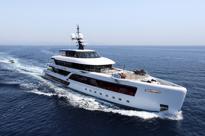 Aerial view from helicopter of 'Quinta Essentia' yacht cruising in Saint-Tropez, South of France.