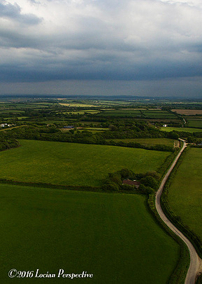 Aerial Drone view of Devon countryside. Birds eye view for inspection and survey or property sale.