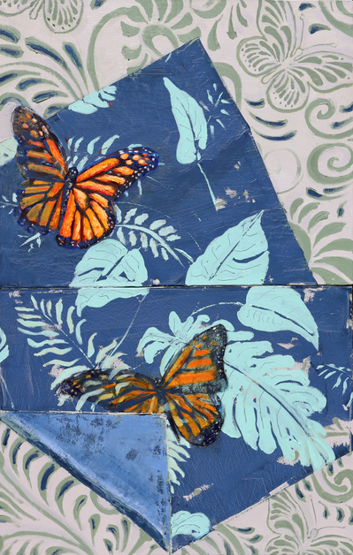 oil painting; conceptual art; realism detail; butterfly painting; narrative; painting on canvas; juxtaposition; opart; pattern