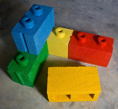 colourful sculpture; colorful scuplture; breeze blocks; installation; concrete; conceptual art