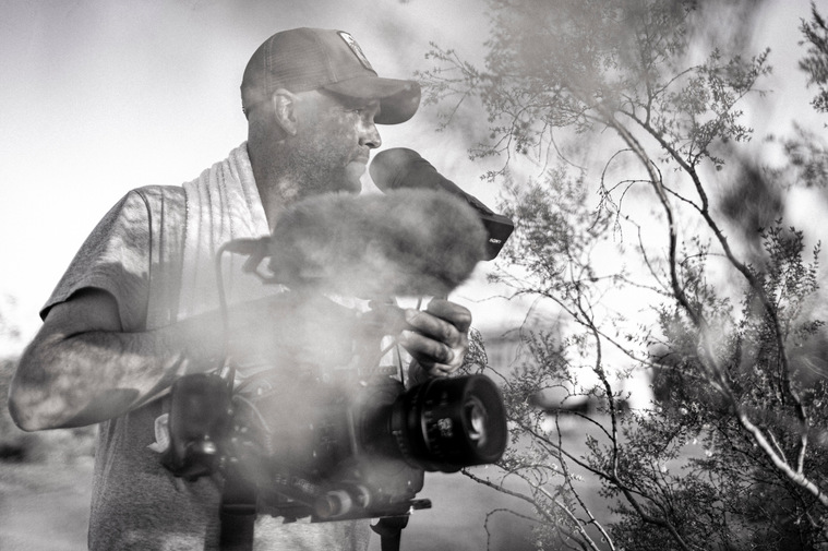 Filmmaker James Hall working on a project in the desert  near Niland, CA.