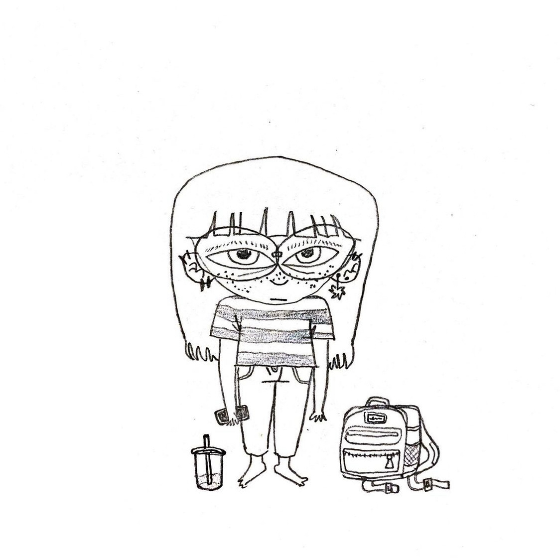 A sketch of myself with exaggerated proportions.