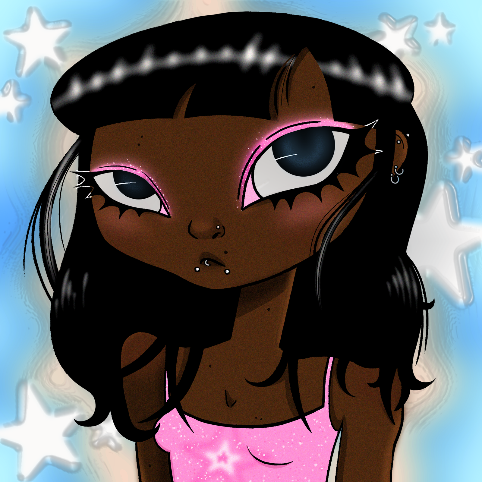 Digital illustration of a black girl wearing y2k style makeup