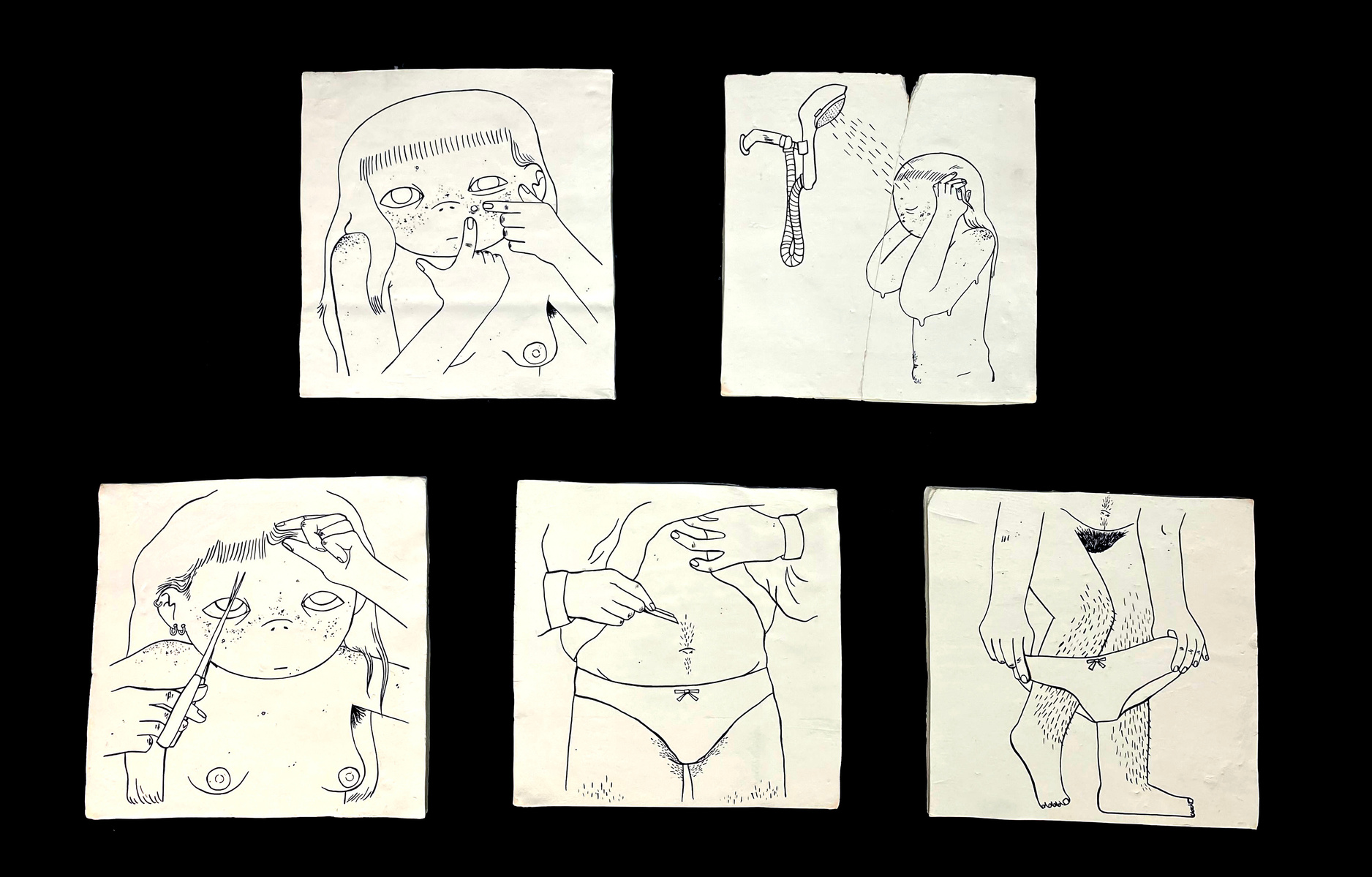 A series of 5 illustrations on top of handmade ceramic plates. All detailing a part of my morning routine.