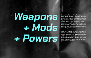 An image of a page for the book. It explains the Weapons, Mods and Power systems.