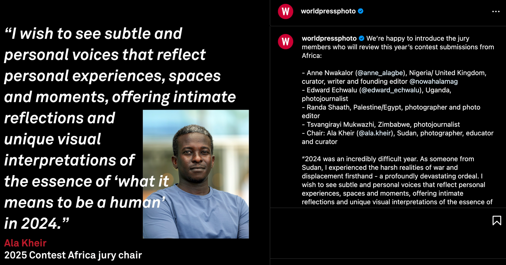 Sudanese photographer Ala kheir, and the chair of Africa jury at the world press photo 2025 contest