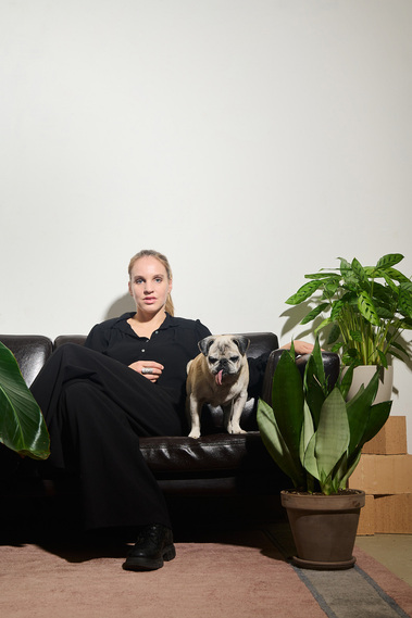 The Photographer Anja Wurm with her pug lady Gorda in her Atelier at Zurich

Photo: Irina Stöcker