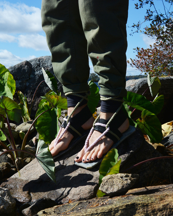 Andrew Atkin's Taro Slab sandal documented within one of his young taro patches.