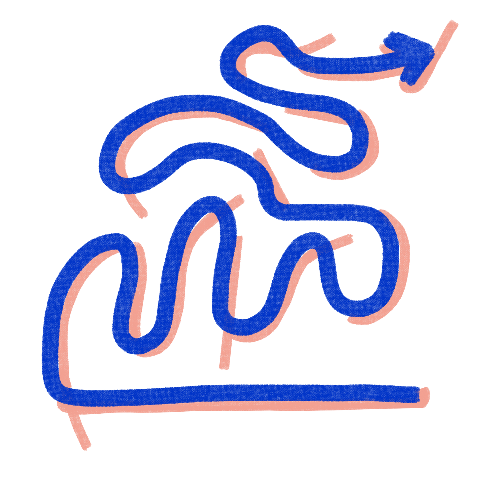 blue and pink line that makes round bows and end up in an arrow.