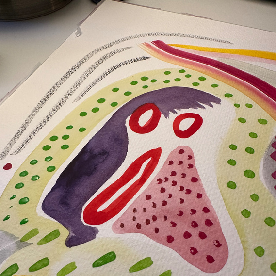 An illustration with a lots of dots ans a face.
