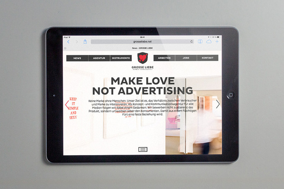 Tablet-Version der GROSSE LIEBE Website