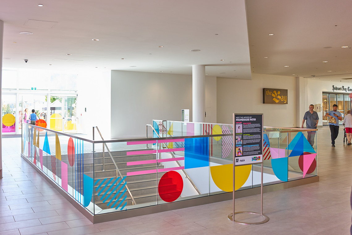 A vibrant vinyl installation featuring colorful geometric designs by Annie Chen.