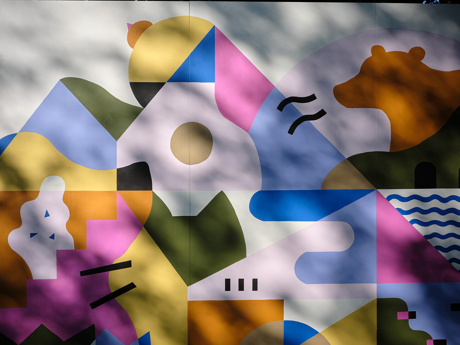 A mural of geometric forms inspired by Squamish's nature and wildlife.