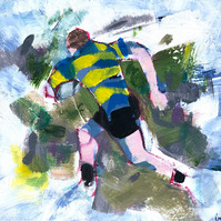 Semi abstract artwork rugby player making a break 