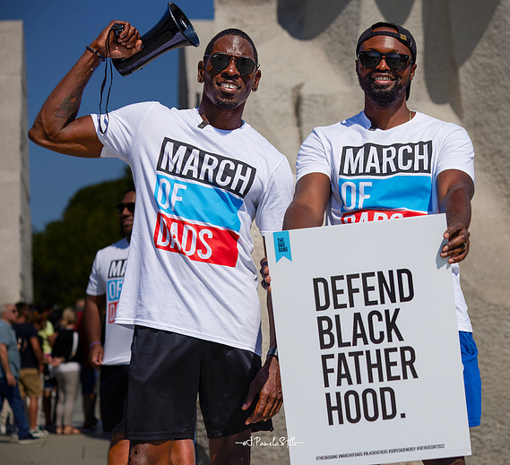 Founder Sean Williams (left) and COO Edward. Smith, III (right) prepare to lead the Dad Gang in the March of Dads.  One of their main goals is to defend Black fatherhood.   