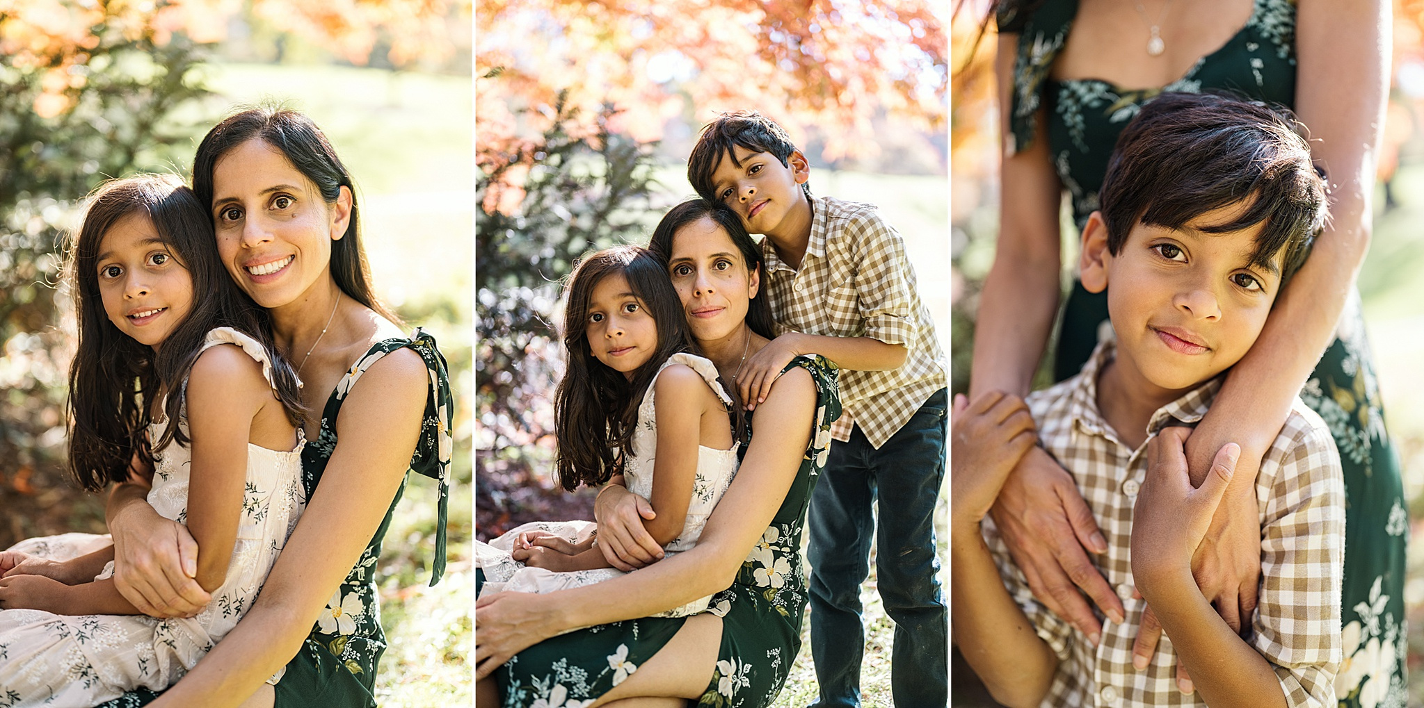 Mom snuggles with her children in the arnold arboretum during their boston family photography session by west roxbury family photographer korri leigh crowley