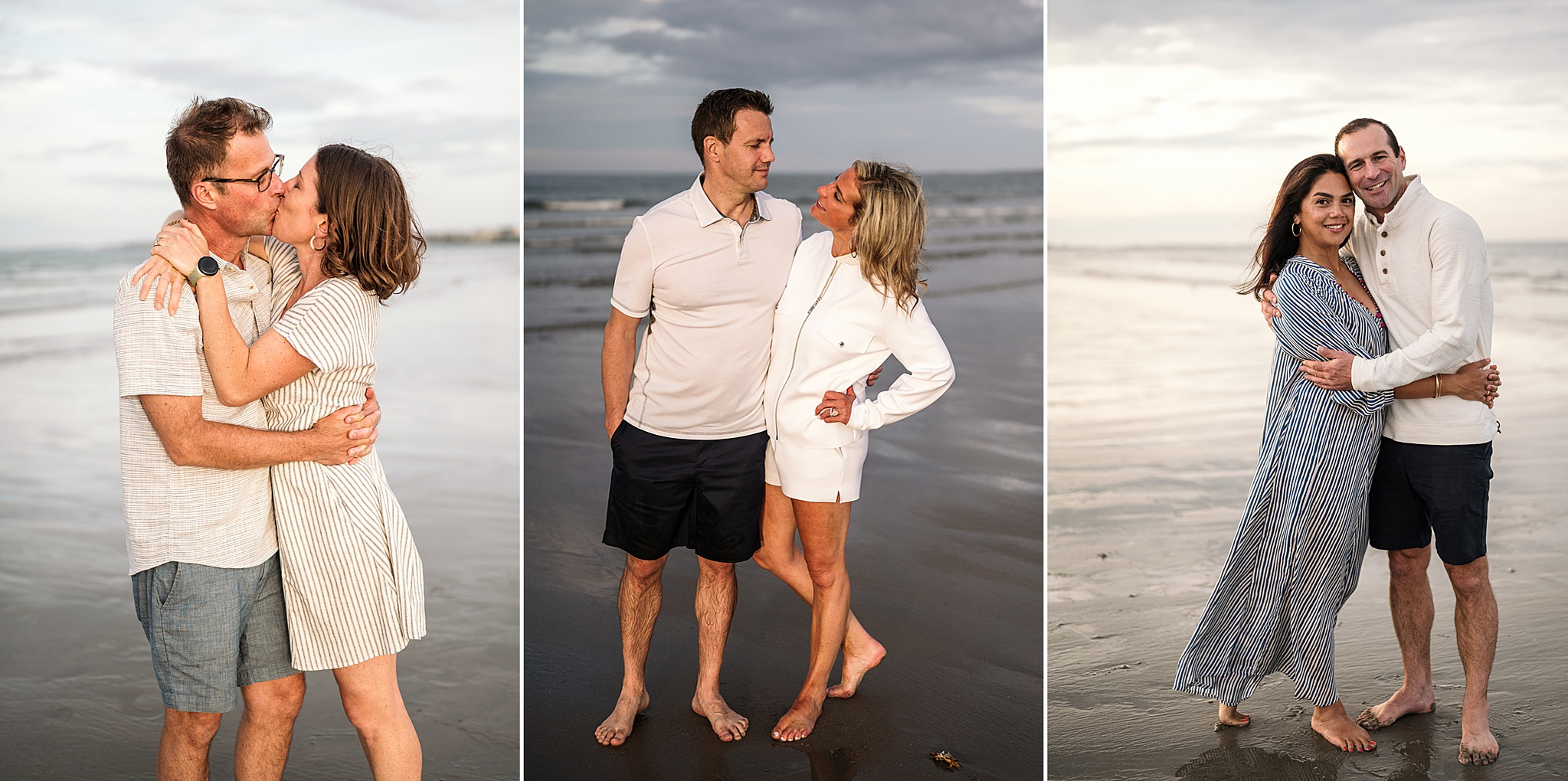 Siblings and their partners during an extended family photography session at Nantasket Beach in Hull MA