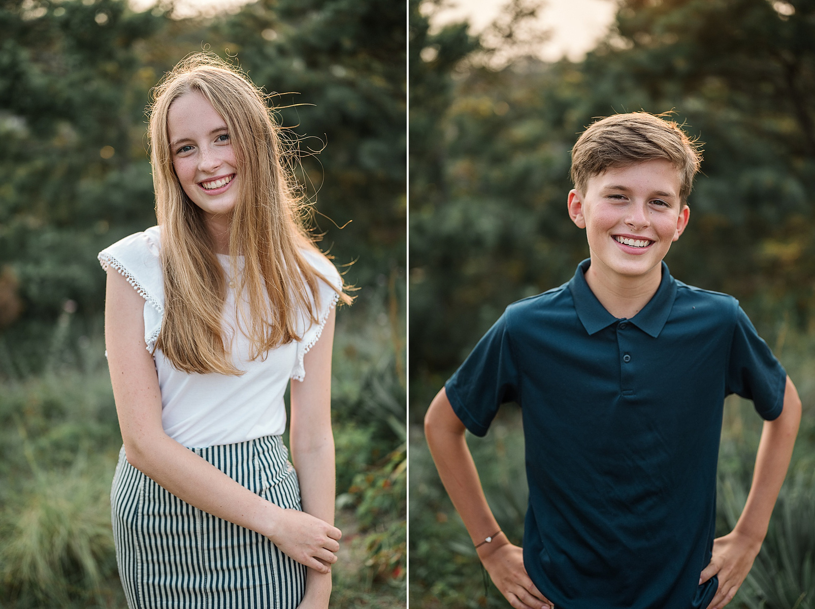 Two side by side portraits of teenagers in Eastham on Cape Cod taken by Boston family photographer Korri Leigh Photography