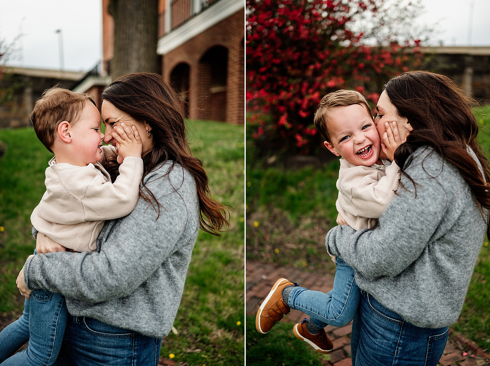 A Mom snuggles her young son during their boston family photography session captured by west roxbury family photographer korri leigh crowley
