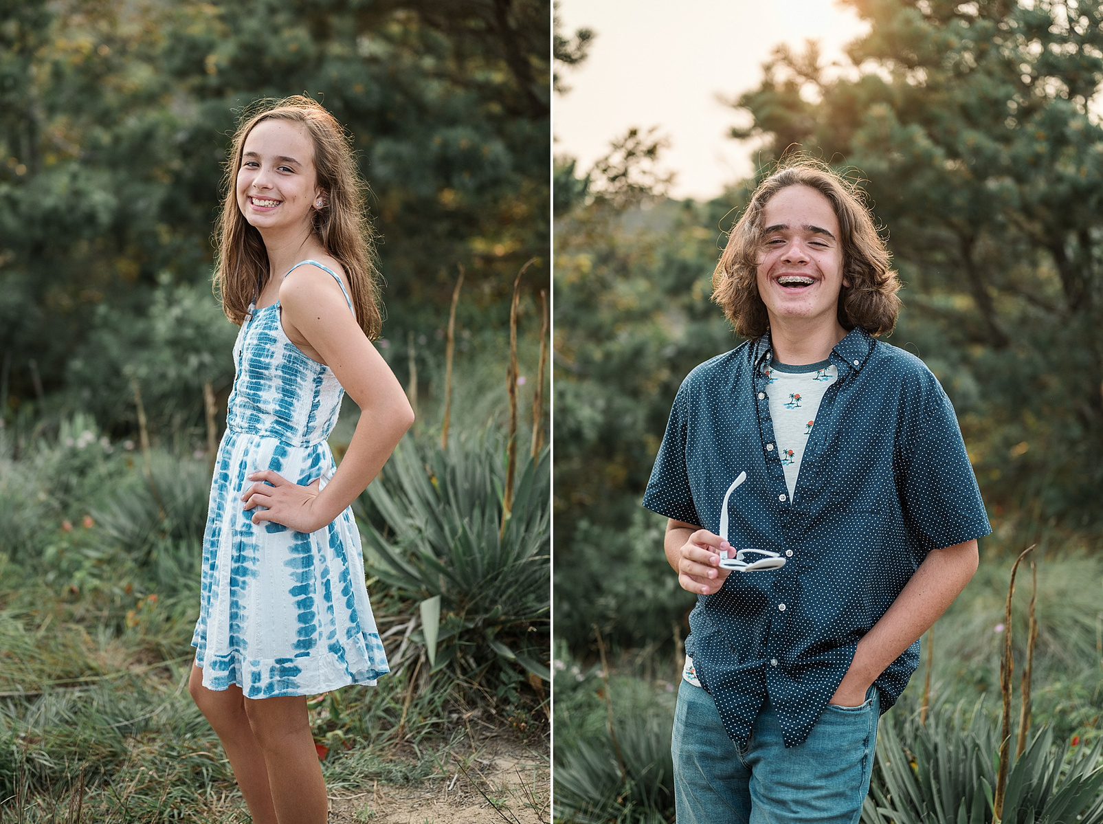 Two side by side portraits of teenagers in Eastham on Cape Cod taken by Boston family photographer Korri Leigh Photography