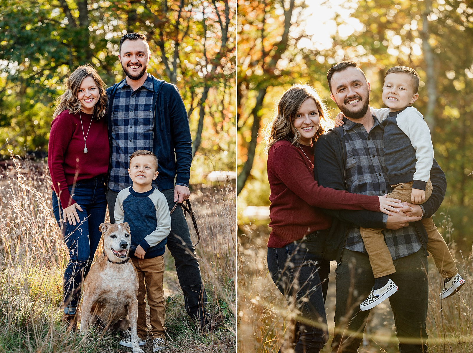 A family hugs and smiles during their fall mini-session in Boston by West Roxbury family photographer Korri Leigh Photography
