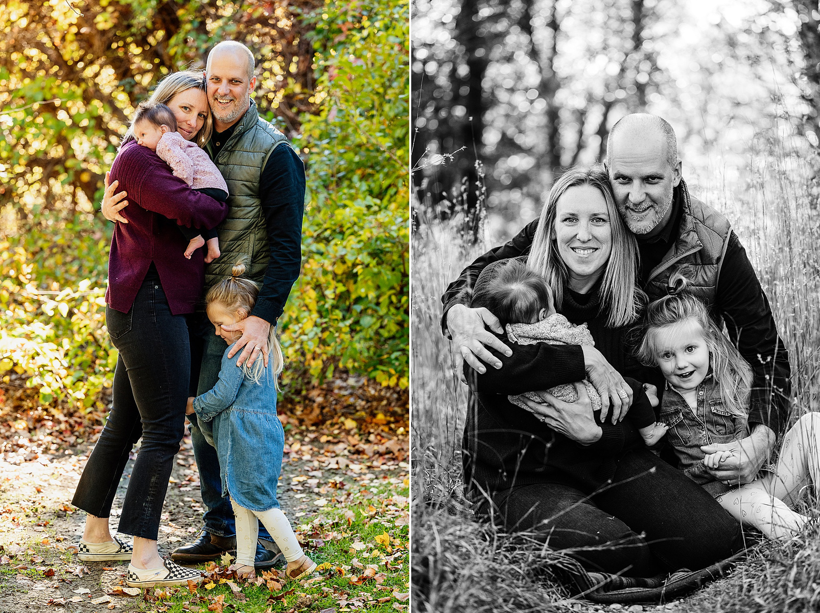 A family hugs and smiles in Newton during their fall mini-session.