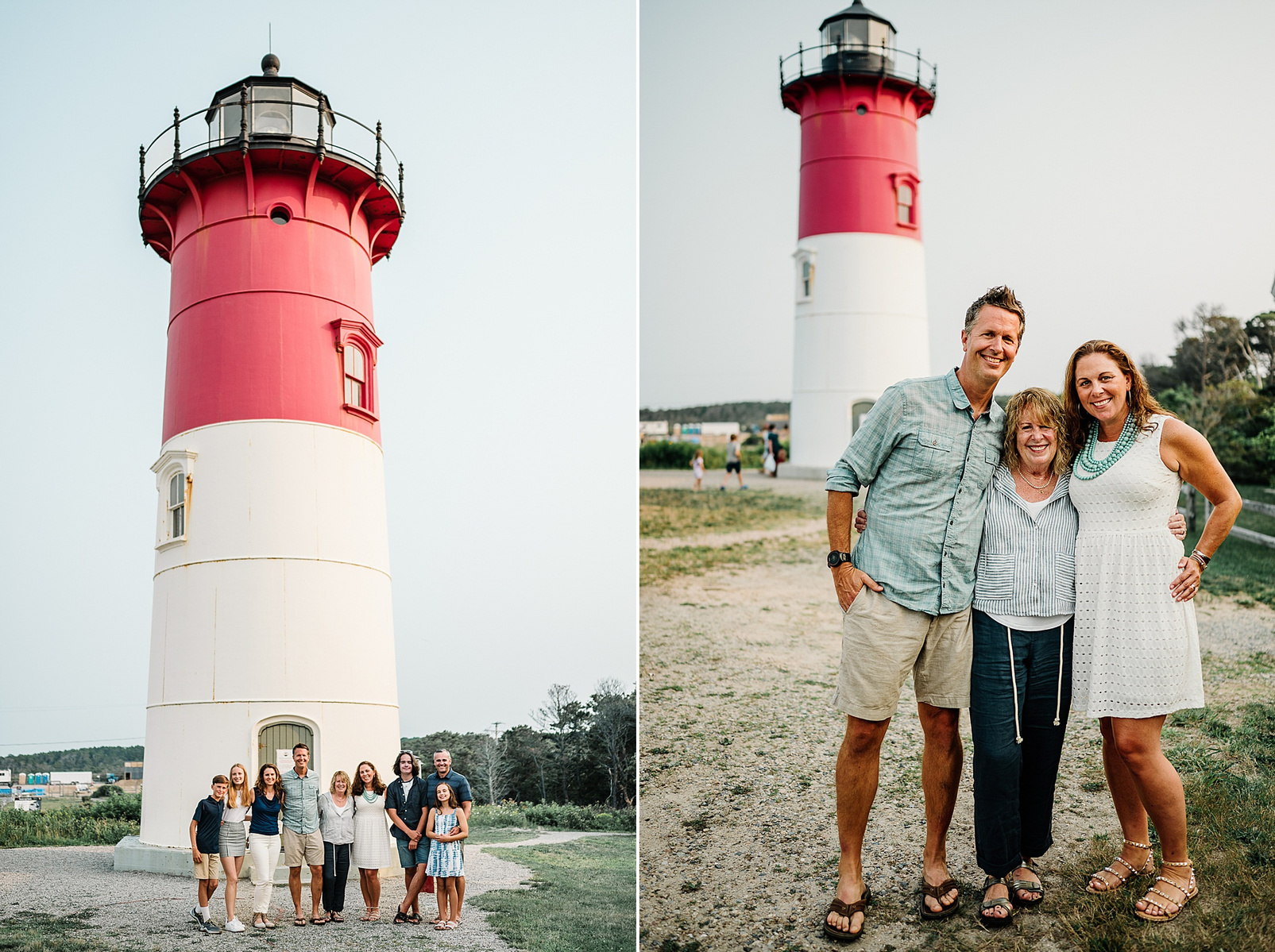 An extended family photo session at Nauset Lighthouse in Eastham on Cape Cod