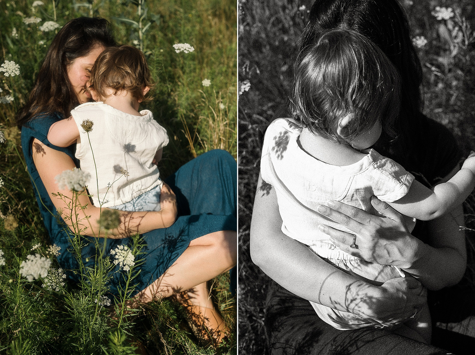 A mother and baby son in the flowers during their Brookline Family Photography session at Fisher Hill Reservoir Park in Brookline MA