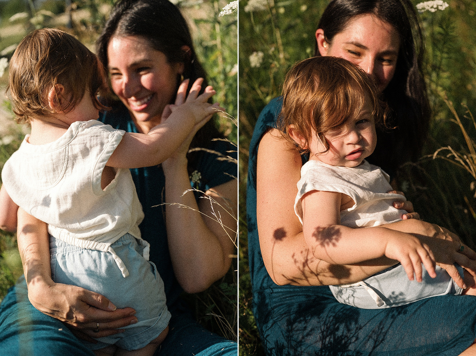 A mother and baby son in the flowers during their Brookline Family Photography session at Fisher Hill Reservoir Park in Brookline MA