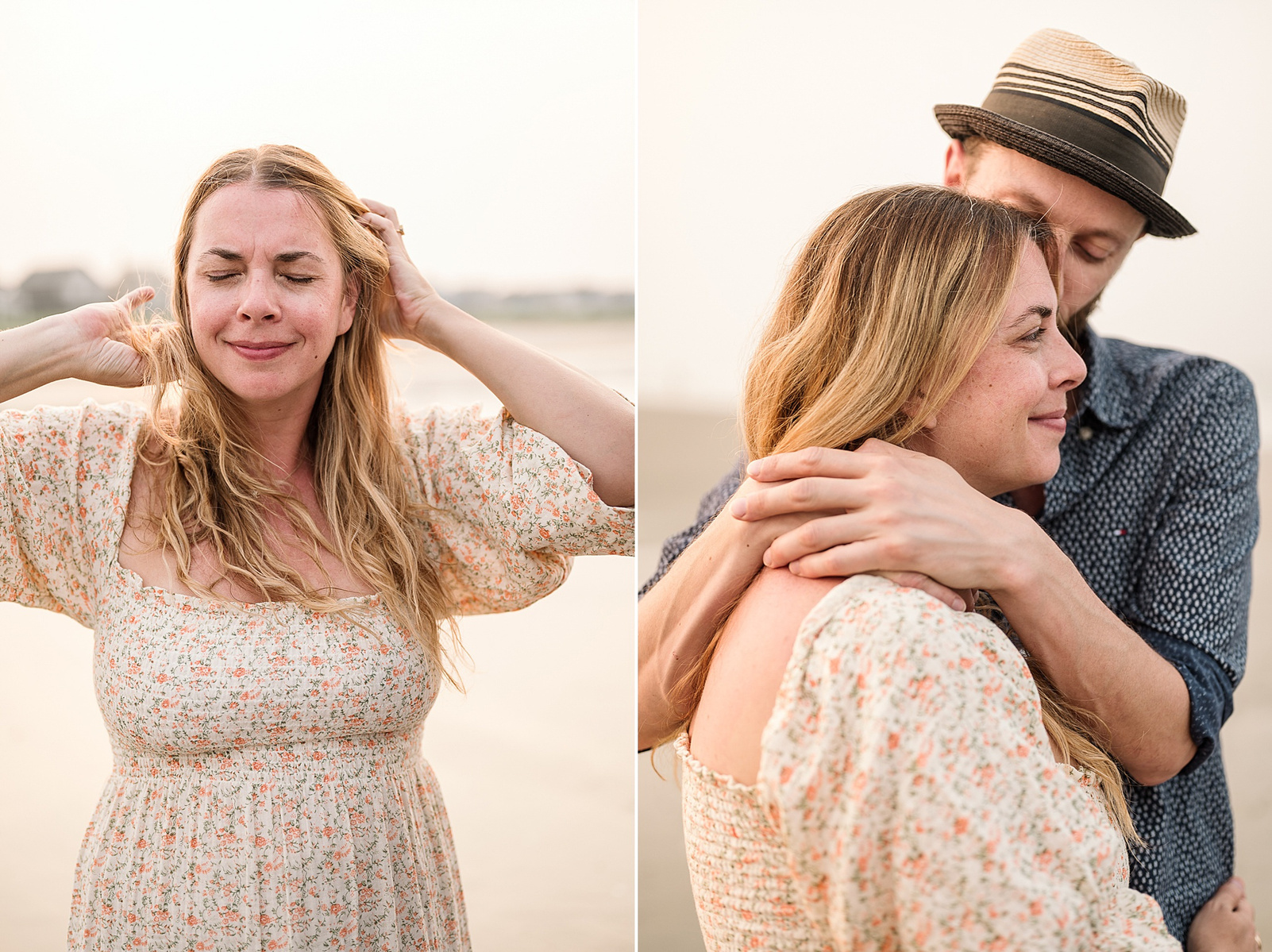 A couple poses in golden sunlight at their nantasket beach engagement session by Korri Leigh Photography 