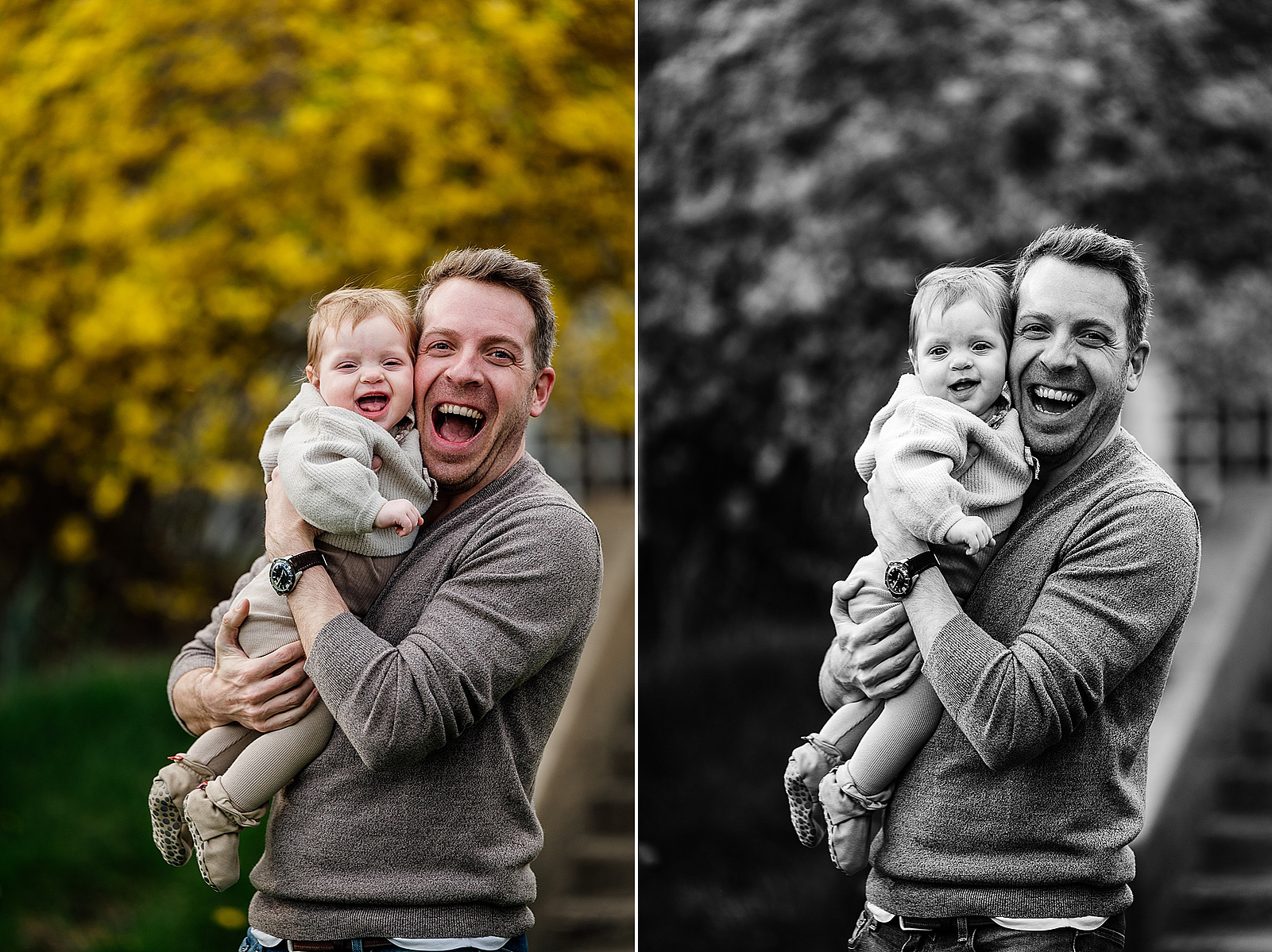 A Dad snuggles his baby daughter during their boston family photography session captured by west roxbury family photographer korri leigh crowley