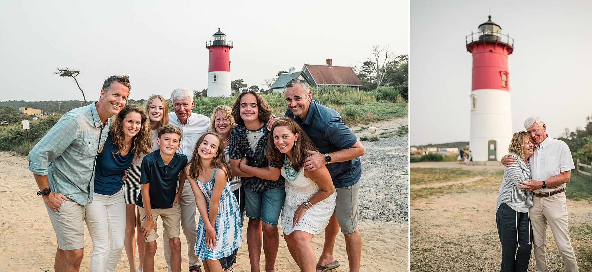 An extended family photo session at Nauset Lighthouse taken by Cape Cod family photographer Korri Leigh Photography