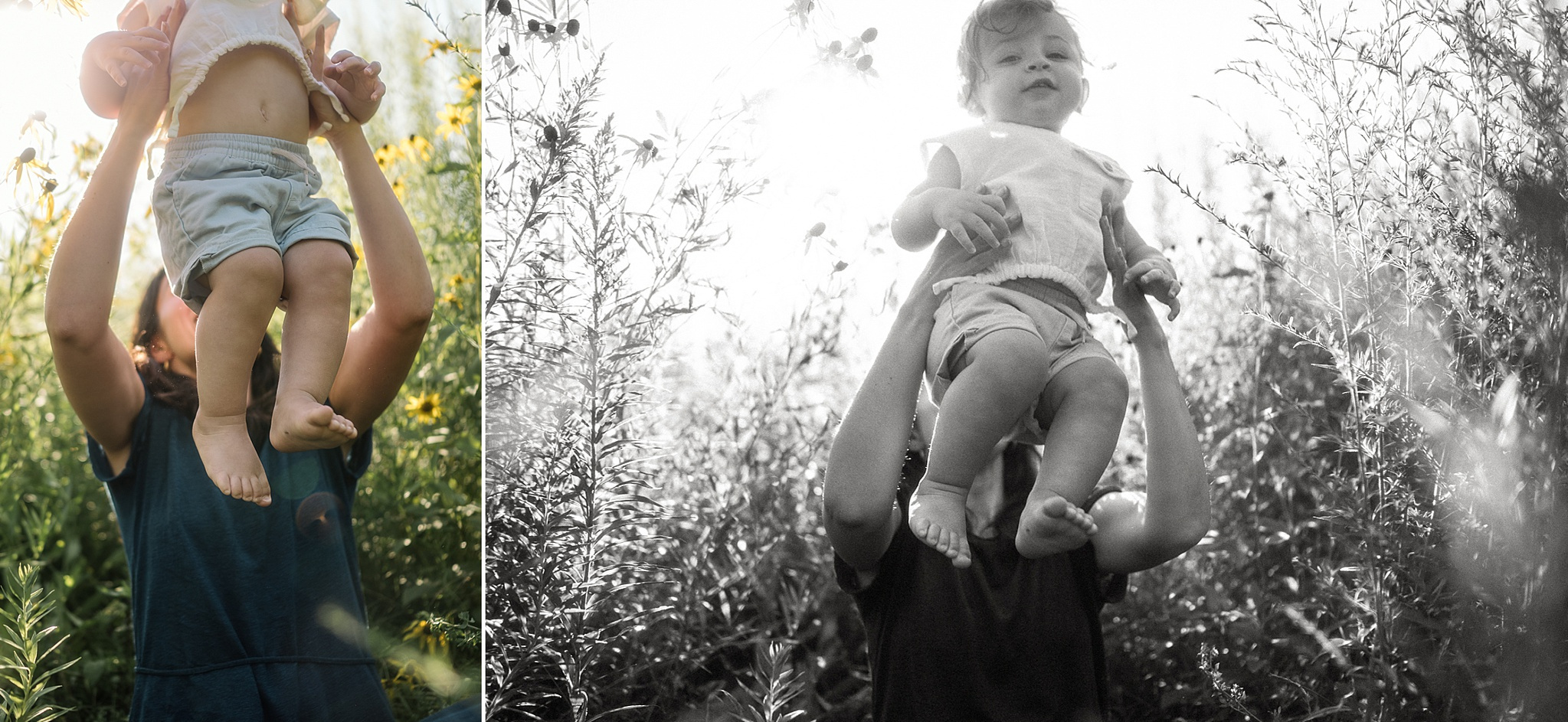 A mother throws her baby in the air at Fisher Hill Reservoir Park in Brookline MA