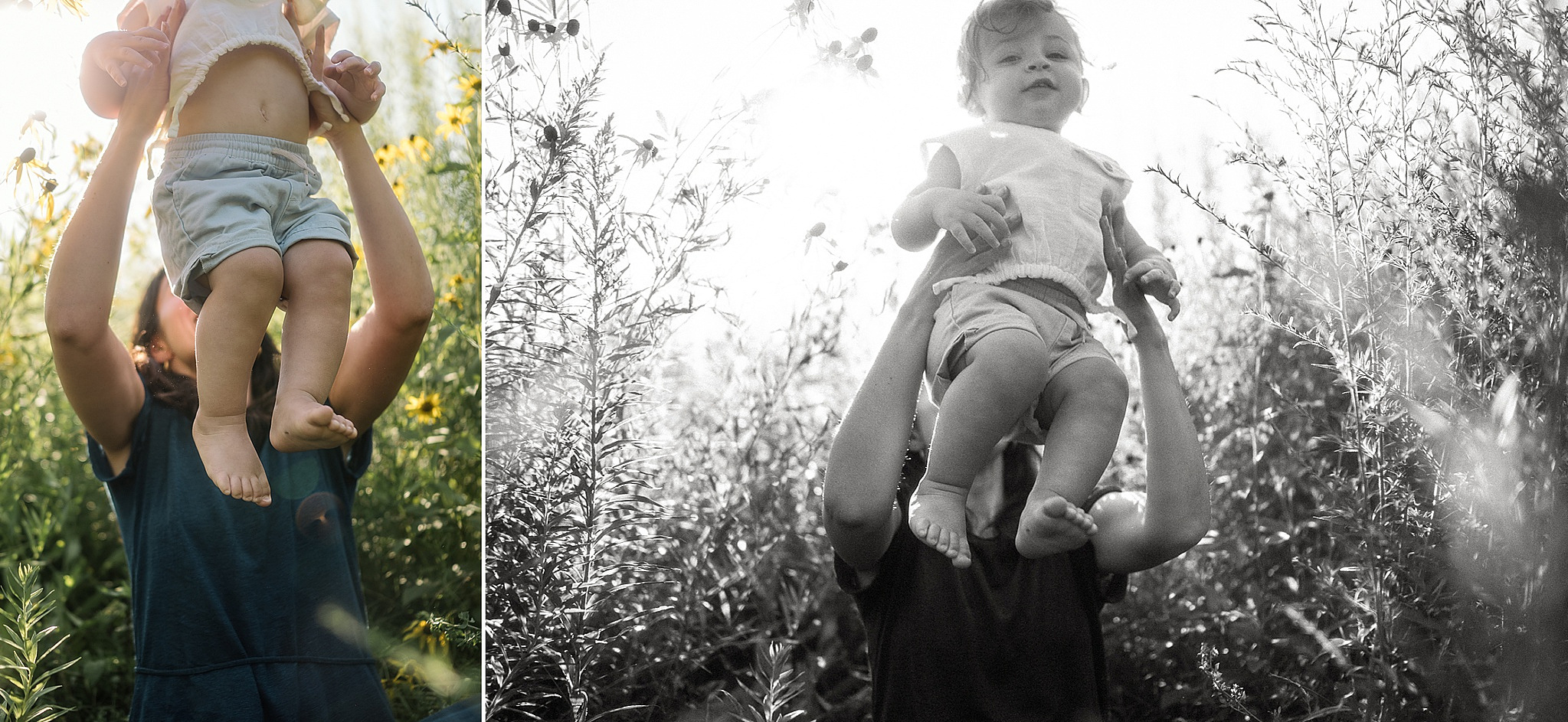 A mother throws her baby in the air at Fisher Hill Reservoir Park in Brookline MA