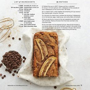 Food photography: paleo banana bread with chocolate chips for Paleo Magazine. Food photographer and food stylist.