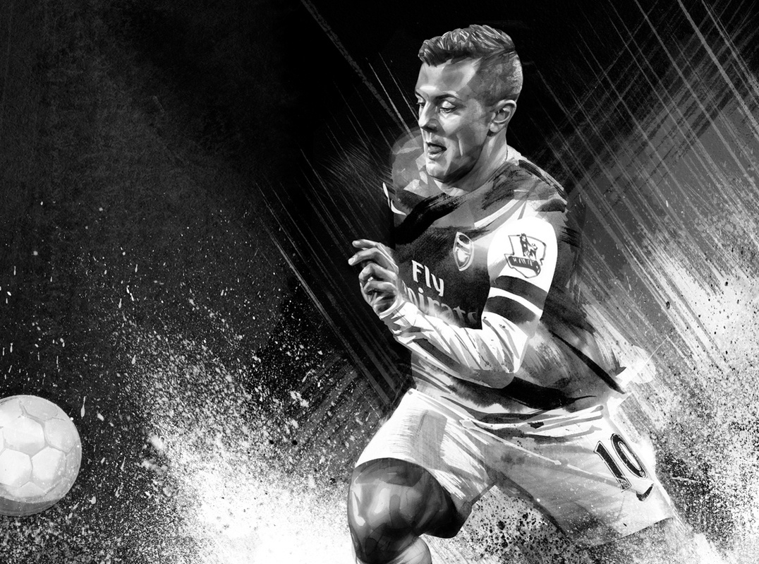 HelloVon Studio www.hellovon.com — Nike FC Box Park. Jack Wiltshire. Sport portrait illustrator. Action, olympics, football, cool, contemporary, power, modern, portrait, painting, ink, watercolour, celebrity, hero, iconic