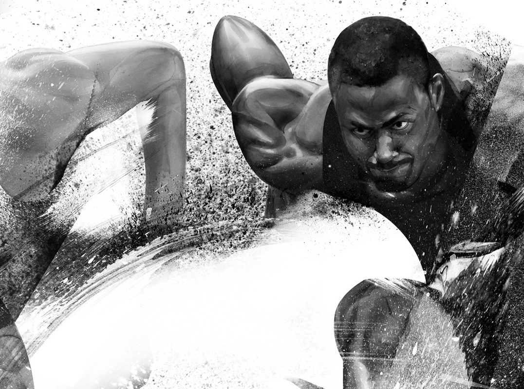 HelloVon www.hellovon.com London illustrator Von — Liu Xiang , David Oliver, Large Nike mural. Sport, action, sports art, contemporary, modern, portrait, painting, ink, watercolour, speed, celebrity, icon, hero, iconic.