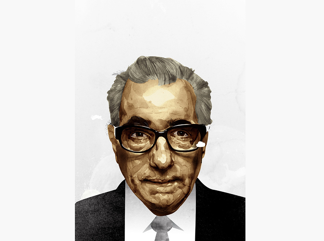 HelloVon Studio www.hellovon.com Leading portrait illustrator. Martin Scorsese for Mens Health Magazine. Contemporary, atmospheric, modern, motion, film, music, portrait, painting, ink, celebrity, hero, iconic