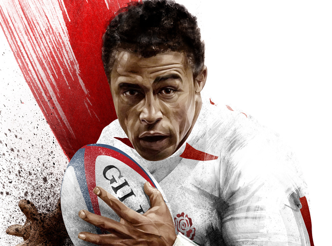 HelloVon Studio www.hellovon.com London illustrator Von — Twickenham campaign illustration. Sport, action, rugby, football, contemporary, modern, portrait, painting, ink, watercolour, celebrity, icon, hero, iconic