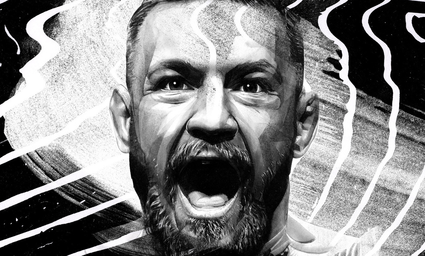 Conor McGregor by HelloVon Studio www.hellovon.com Leading sports and portrait illustrator. Illustration, contemporary, football, boxing, MMA, action, modern, motion, painting, ink, watercolour, cool, celebrity, hero, iconic
