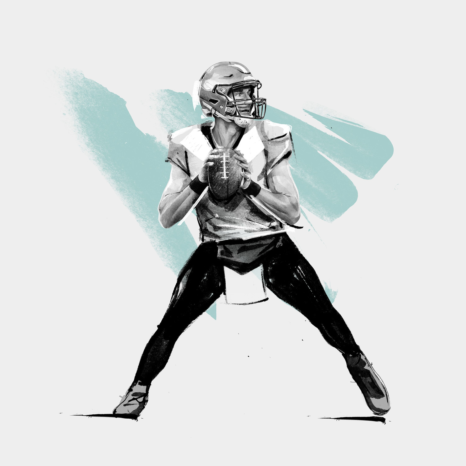 The Dominant 20 for ESPN. Drew Brees by HelloVon Studio. American football, Sport portrait illustration, contemporary, modern, painting, ink, drawing, dynamic, speed, movement, motion, celebrity, icon, hero, iconic.