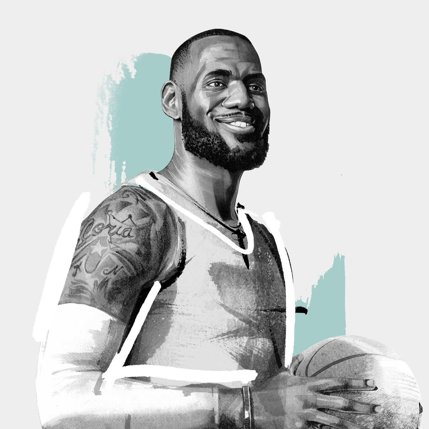 The Dominant 20 for ESPN. LeBron James by HelloVon Studio. Basketball, NBA, Sport portrait illustration, contemporary, modern, painting, ink, drawing, dynamic, speed, movement, motion, celebrity, icon, hero, iconic.