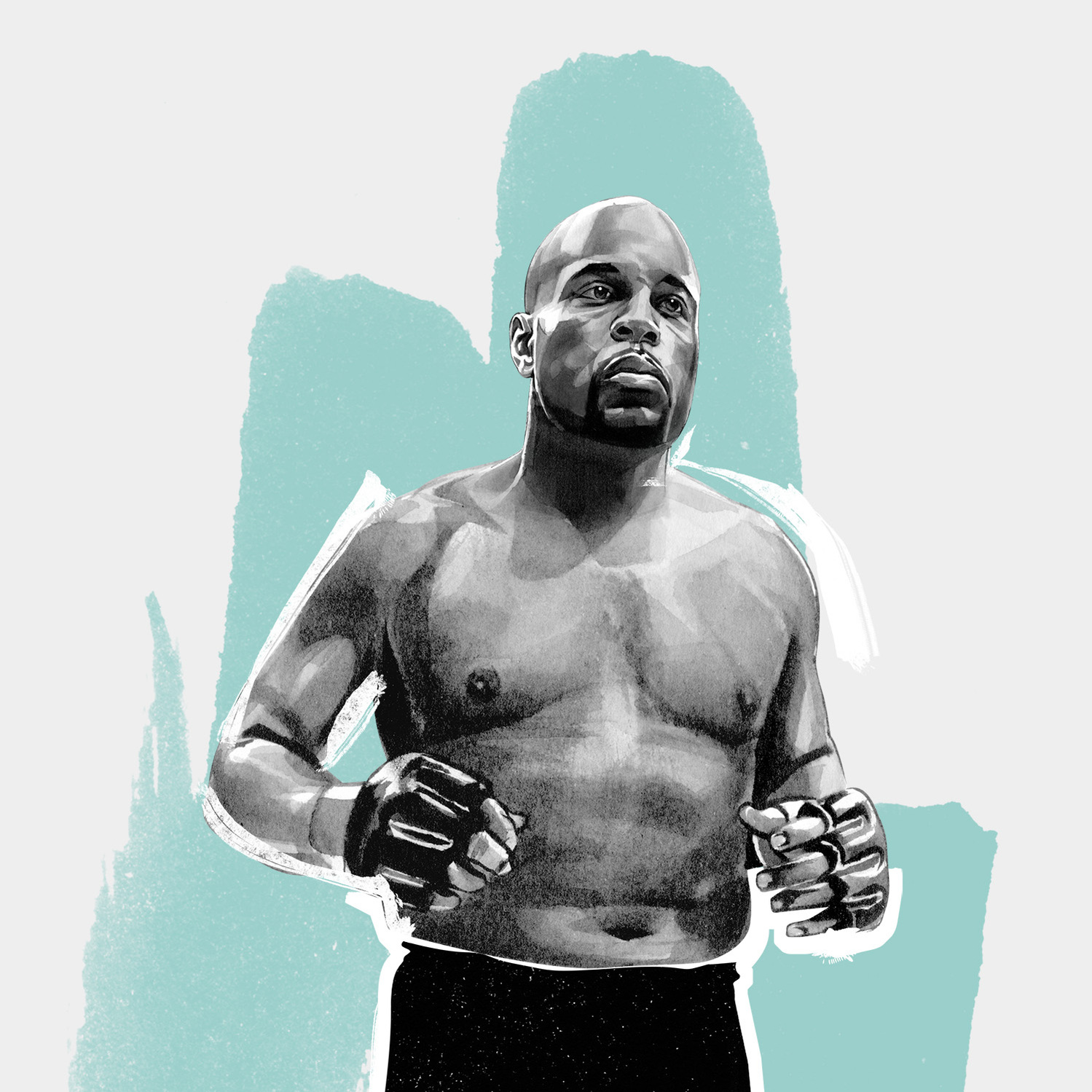 The Dominant 20 for ESPN. Daniel Cormier by HelloVon Studio. snowboarding, Sport portrait illustration, contemporary, modern, painting, ink, drawing, dynamic, speed, movement, motion, celebrity, icon, hero, iconic.