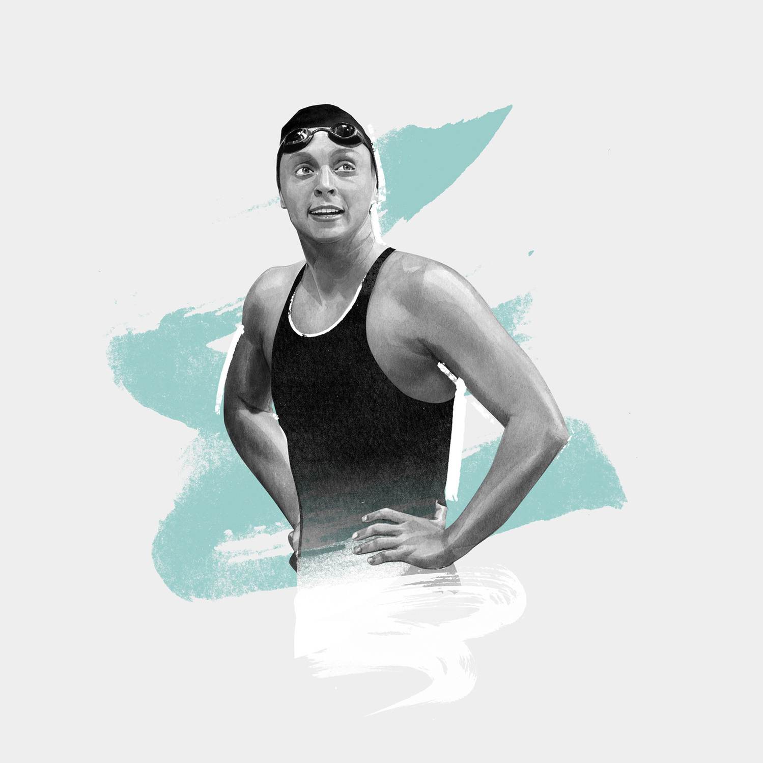 The Dominant 20 for ESPN. KATIE LEDECKY by HelloVon Studio. snowboarding, Sport portrait illustration, contemporary, modern, painting, ink, drawing, dynamic, speed, movement, motion, celebrity, icon, hero, iconic.