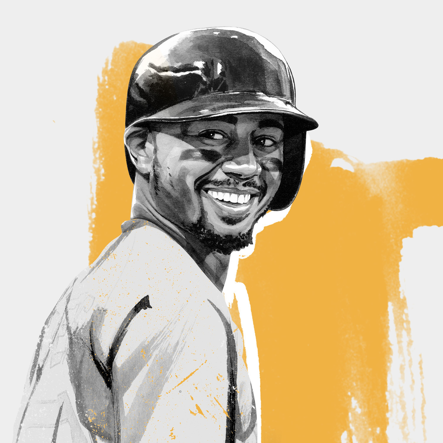 The Dominant 20 for ESPN. Mookie Betts by HelloVon Studio. snowboarding, Sport portrait illustration, contemporary, modern, painting, ink, drawing, dynamic, speed, movement, motion, celebrity, icon, hero, iconic.