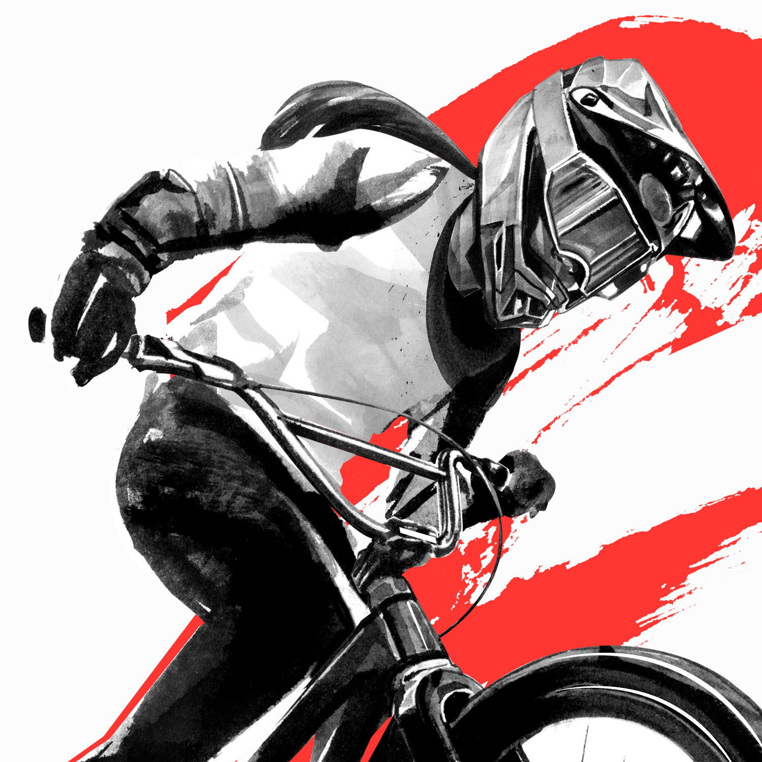 Sae Hatakeyama. Athlete portraits fro Red Bulletin by HelloVon Studio. BMX, Sport portrait illustration, contemporary, modern, painting, ink, drawing, dynamic, speed, movement, motion, celebrity, icon, hero, iconic.